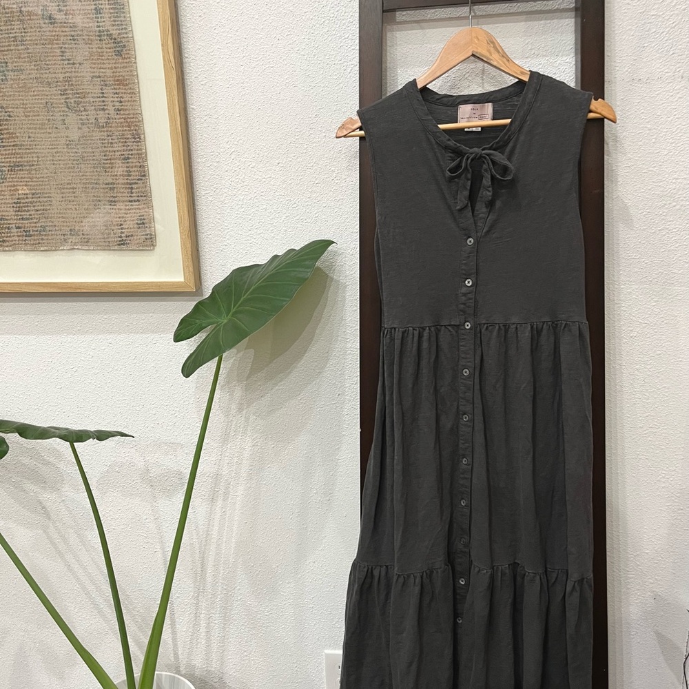 Anthropologie Folk By Hansel From Basel Tiered Cotton Tie Neck Midi Dress